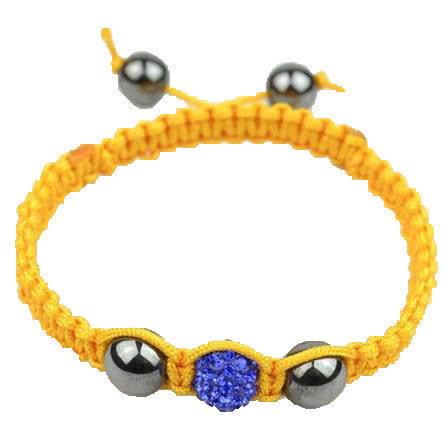 Blue CZ Yellow Cord Black Simulated Onyx Macrame Beaded Bracelet