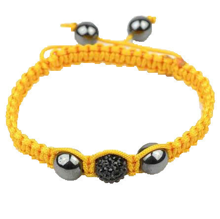 Black CZ Yellow Cord Simulated Onyx Macrame Beaded Bracelet
