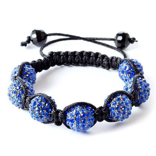 Blue CZ Black Cord Macrame Beaded Bracelet