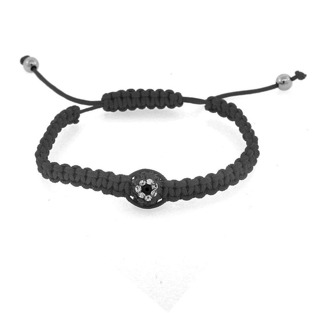 EDFORCE Black White CZ Cord Macrame Beaded Adjustable Evil Eye Bracelet