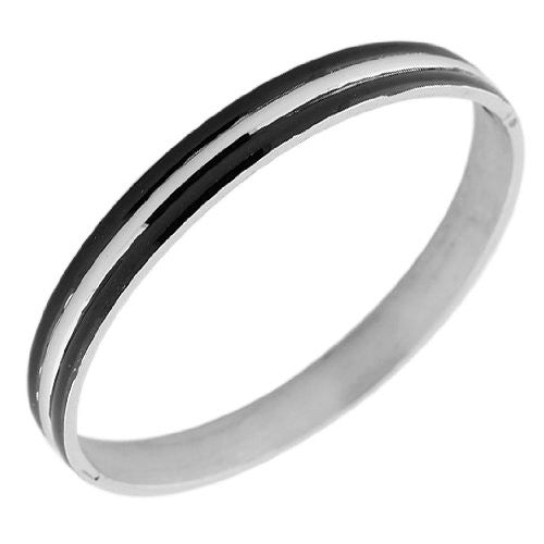 Stainless Steel Two-Tone Black and Silver-Tone Womens Handcuff Bracelet