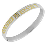 Stainless Steel Two-Tone White CZ Greek Key Womens Bracelet
