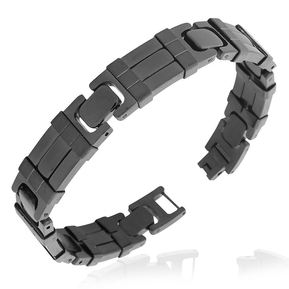 Stainless Steel Black Link Mens Bracelet, 8.5"