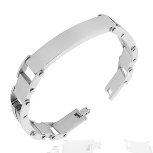 Stainless Steel Silver-Tone Link Engravable Name Tag ID Mens Bracelet, 8.5"