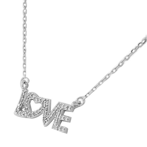 Sterling Silver Love Heart Charm White CZ Womens Pendant Necklace