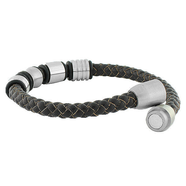 Silver Lines Leather Bracelet