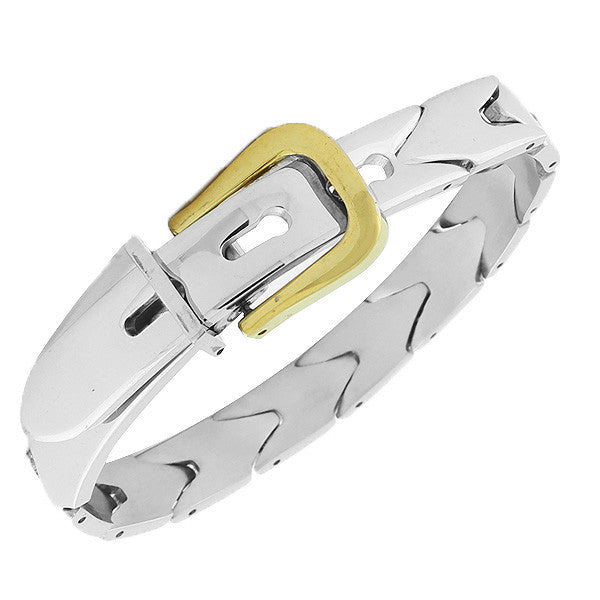 Stainless Steel Silver Gold-Tone Belt Buckle Chain Womens  Bracelet