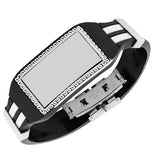Stainless Steel Black White Rubber Silicone Silver-Tone Greek Key Name Tag Mens Bracelet