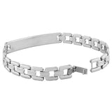 Stainless Steel Silver-Tone Religious Cross Lords Prayer Mens Link Chain Bracelet
