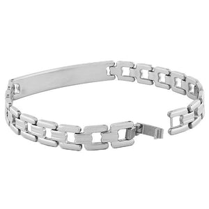 Stainless Steel Silver-Tone Religious Cross Lords Prayer Mens Link Chain Bracelet