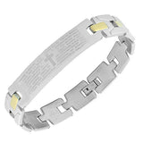 Stainless Steel Silver-Tone Religious Cross Lords Prayer Mens Chain Bracelet