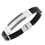 Stainless Steel Black Rubber Silicone Two-Tone Mens Bracelet
