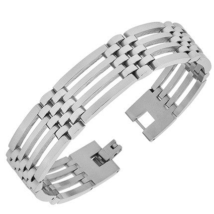 Stainless Steel Silver-Tone Link Chain Mens Bracelet with Clasp