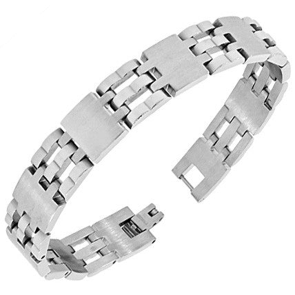 Stainless Steel Silver-Tone Link Chain Mens Bracelet with Clasp