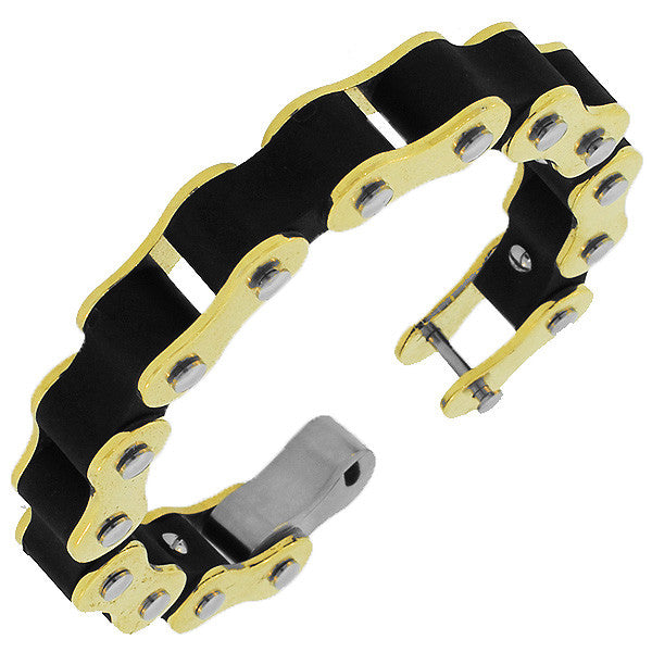 Stainless Steel Rubber Silicone Two-Tone Bike Chain Thick Link Chain Mens Bracelet