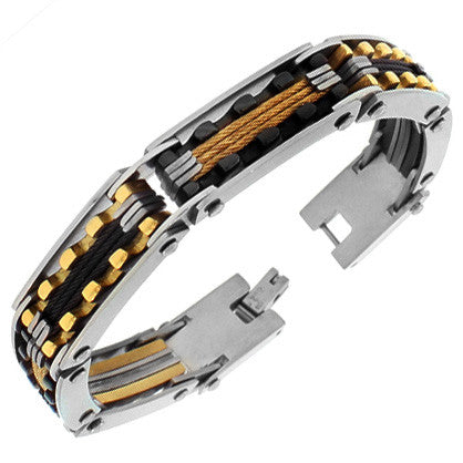 Stainless Steel Multi-Tone Twosted Cable Rope Link Chain Mens Bracelet with Clasp