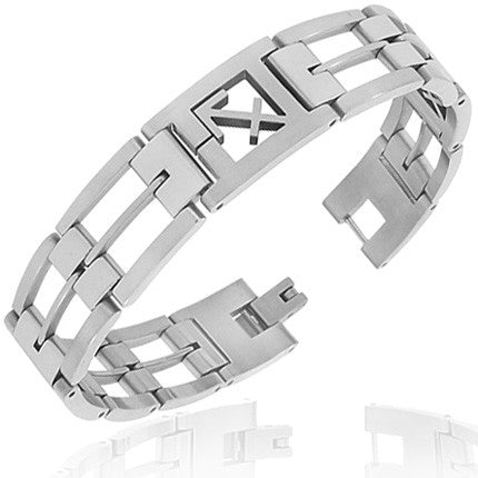 Stainless Steel Silver-Tone Link Chain Zodiac Sign Sagittarius Mens Bracelet with Clasp
