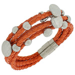 Fashion Alloy Orange Faux PU Leather Silver-Tone Multi-Row Layer Bracelet