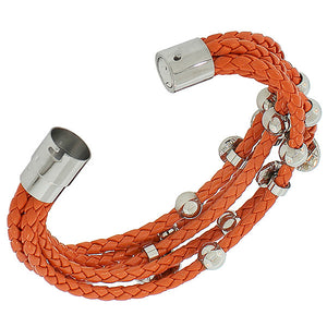 Fashion Alloy Orange Faux PU Leather Silver-Tone Multi-Row Layer Bracelet