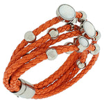 Fashion Alloy Orange Faux PU Leather Silver-Tone Multi-Row Layer Bracelet
