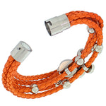 Fashion Alloy Orange Faux PU Leather Silver-Tone Multi-Row Layer Bracelet