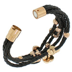Fashion Alloy Black Faux PU Leather Rose Gold-Tone Love Heart Multi-Row Layer Bracelet