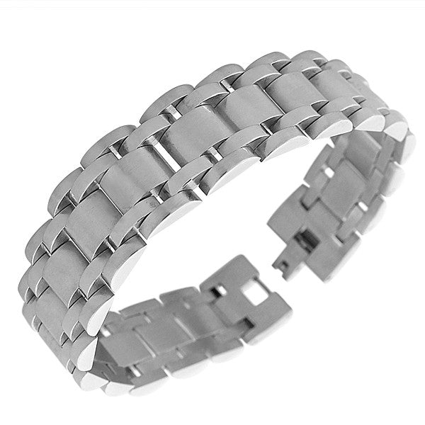 Stainless Steel Silver-Tone Link Chain Mens Bracelet with Clasp