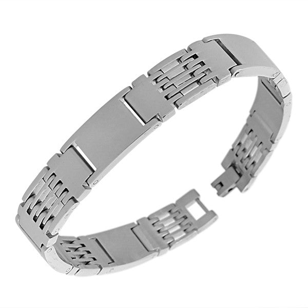 Stainless Steel Silver-Tone Link Chain Mens Bracelet with Clasp