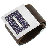 Stainless Steel Brown Faux Leather Purple Silver-Tone Open End Cuff  Womens Bracelet