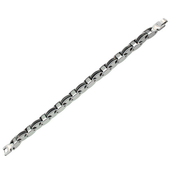 Stainless Steel Silver-Tone Black Link Chain Mens Clasp Bracelet