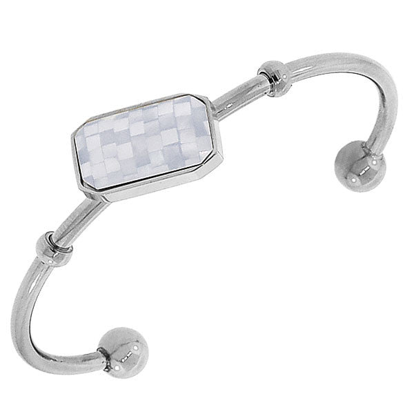 Silver-Tone Faceted Simulated Mother-of-Pearl Womens Bracelet with Open End