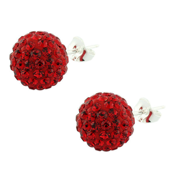 926 Sterling Silver Red CZ Beads Ball Round Stud Earrings