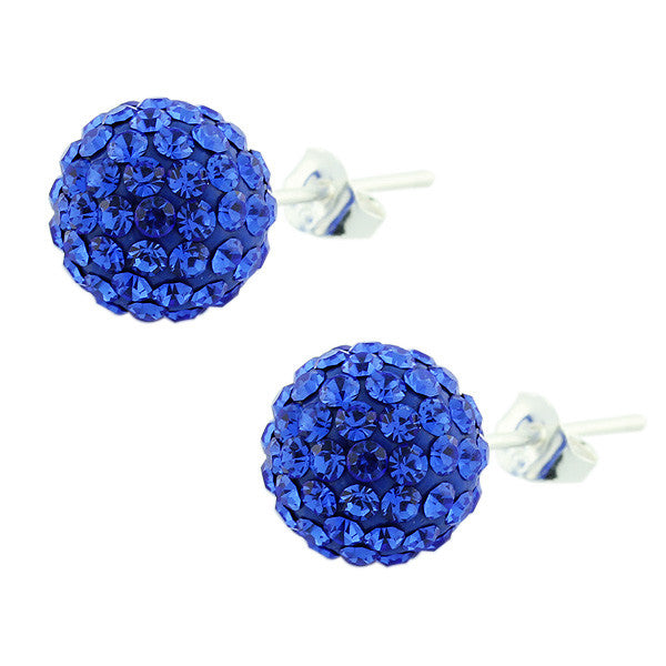 927 Sterling Silver Blue CZ Beads Ball Round Stud Earrings