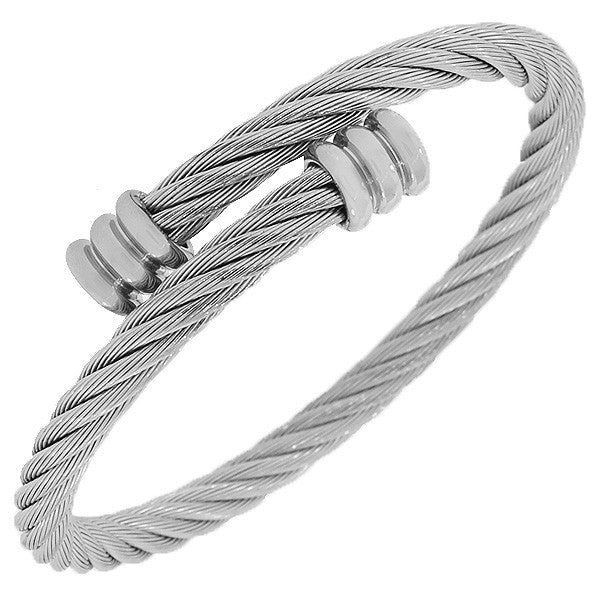 Fashion Alloy Silver-Tone Twisted Cable Womens Open End Bangle Bracelet