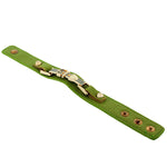 Light Green PU Leather Yellow Gold-Tone Turquoise-Tone Belt Buckle Snap Wristband Bracelet