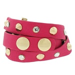 Bright Pink PU Leather Religious Cross Multi-Row Wristband Adjustable Bracelet