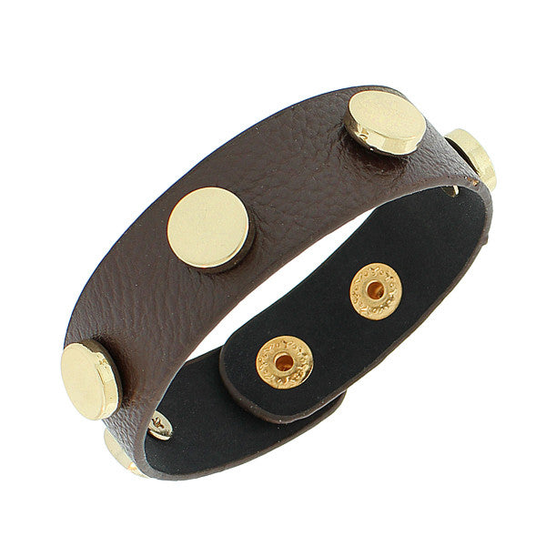 Faux Brown Leather Rose Gold-Tone Charms Wristband Wrap Womens Girls Bracelet