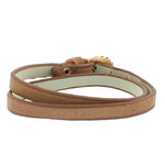 Faux Brown Leather Rose Gold-Tone CZ Belt Buckle Wristband Wrap Bracelet