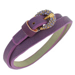 Faux Purple Leather Rose Gold-Tone CZ Belt Buckle Wristband Wrap Bracelet