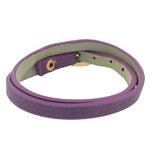 Faux Purple Leather Rose Gold-Tone CZ Belt Buckle Wristband Wrap Bracelet