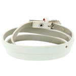 Faux White Leather Silver-Tone CZ Belt Buckle Wristband Wrap Bracelet