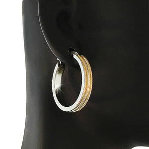 Stainless Steel Yellow Gold Silver-Tone Glitter Womens Girls Hoop Earrings