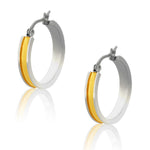 Stainless Steel Yellow Gold Silver Two-Tone Womens Girls Hoop Earrings