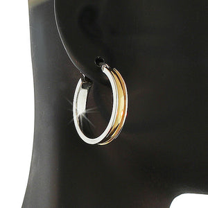 Stainless Steel Yellow Gold Silver Two-Tone Womens Girls Hoop Earrings