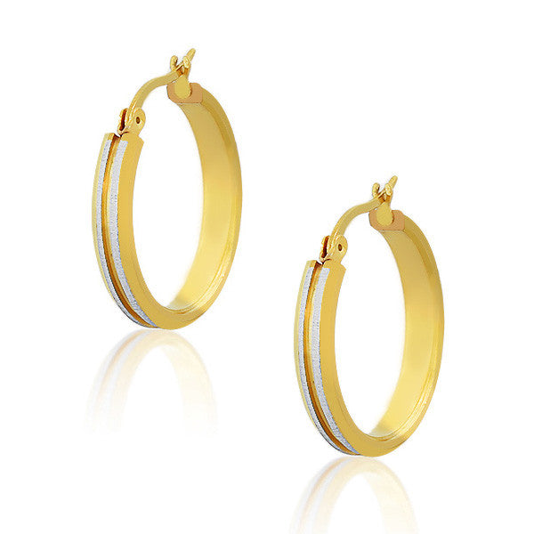 Stainless Steel Yellow Gold Silver-Tone Glitter Womens Girls Hoop Earrings