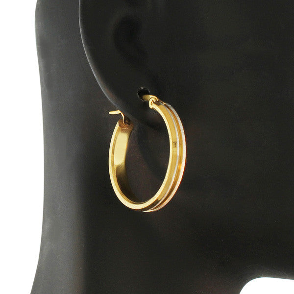 Stainless Steel Yellow Gold Silver-Tone Glitter Womens Girls Hoop Earrings