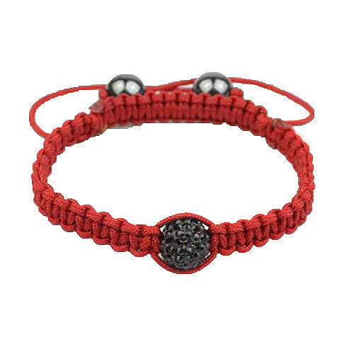 Black CZ Red Cord Simulated Onyx Macrame Beaded Bracelet
