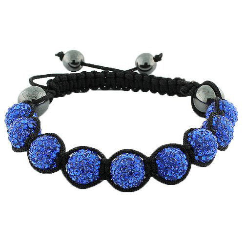 Blue CZ Black Cord Simulated Onyx Macrame Beaded Bracelet
