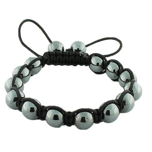 Black Chrome Metallic Cord Macrame Beaded Bracelet