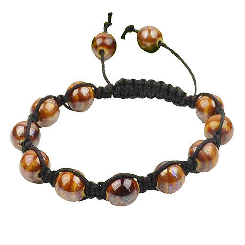 Brown Beads Black Cord Macrame Beaded Bracelet